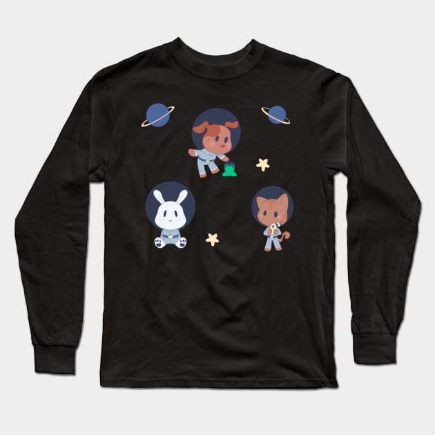 Baby Astronaut Animals in Blue Space Suits Long Sleeve T-Shirt by Phoenix-InBlue